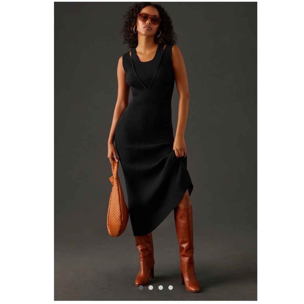Anthropologie Favorite Daughter The Gemini Dress Midi Black Summer Resort ANTHRO - Picture 1 of 7